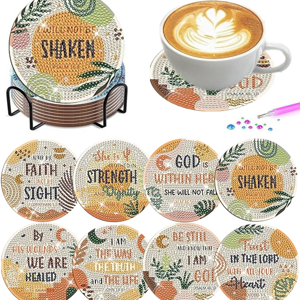 Resin Art And Design - ชุดจานรองแก้วเพชร 8 ชิ้น/ชุด ดีไซน์สดใส พร้อมฐาน ชุดงานฝีมือ