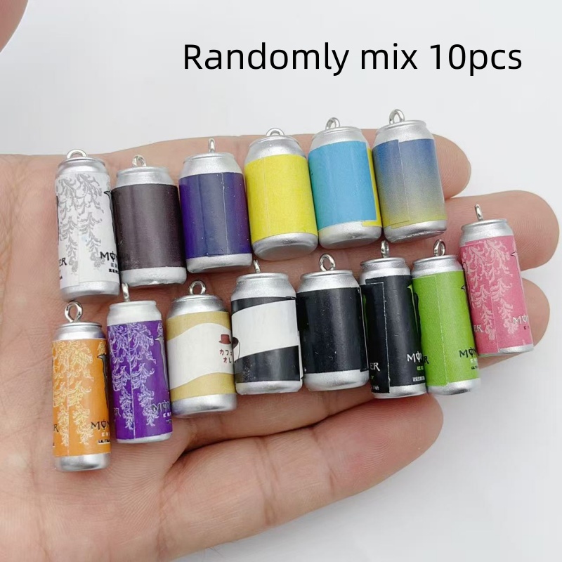 Resin Art Jewelry Kit - 10 ชิ้น จี้เรซินรูปกระป๋องเครื่องดื่มจำลองขนาดเล็ก หลากสีสัน สำหรับทำจี้ขวดเครื่องดื่มจำลอง DIY