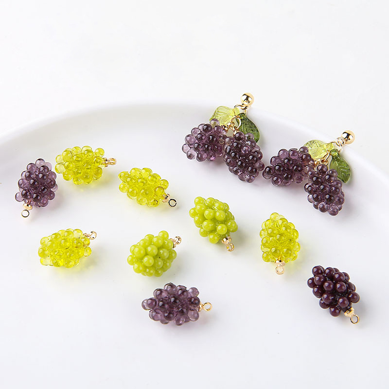 Resin Art Jewelry Kit - ชาร์มเรซิ่นรูปองุ่นน่ารัก 6 ชิ้น จี้ผลไม้แบบมีมิติ สำหรับทำต่างหู สร้อยคอ