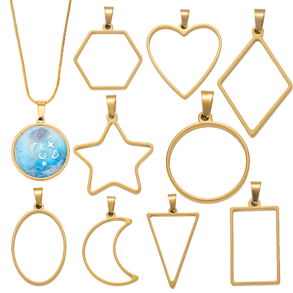 Resin Art Jewelry Kit - แม่พิมพ์เรซิ่นสแตนเลสแบบเปิดด้านหลัง 5 ชิ้น สำหรับทำจี้ ต่างหู สร้อยคอ
