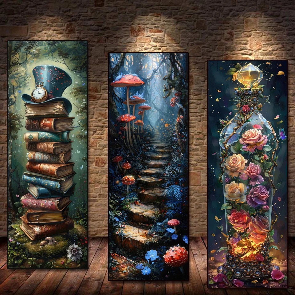 Resin Art Clock - เย็บปักถักร้อยเพชร DIY Dream Wonderland หนังสือหมวกนาฬิกาเพชรภาพวาด Art
