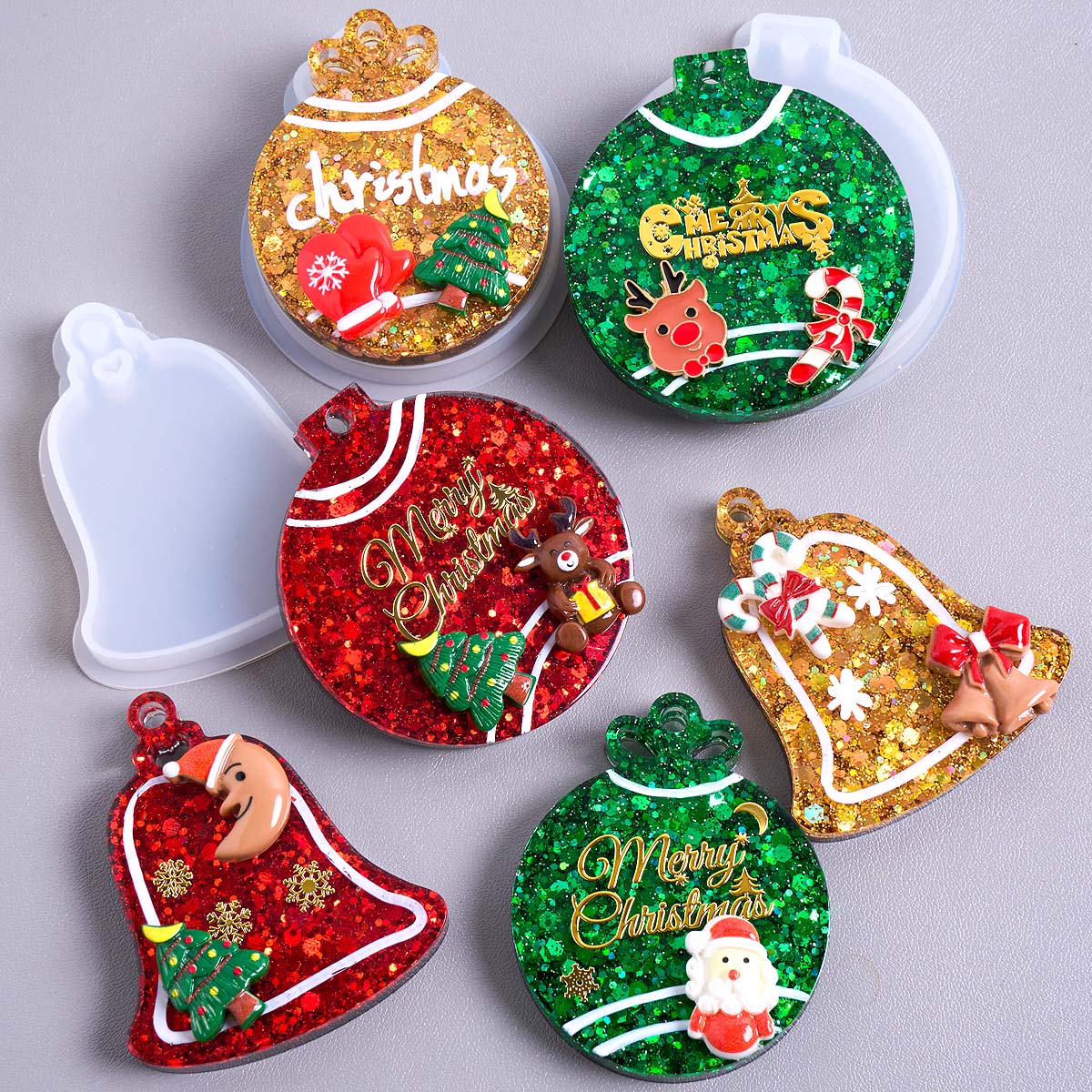 Resin Art Uv - แท็กคริสต์มาสจี้ซิลิโคนแม่พิมพ์ DIY Handmade รอบ Bell พวงกุญแจ