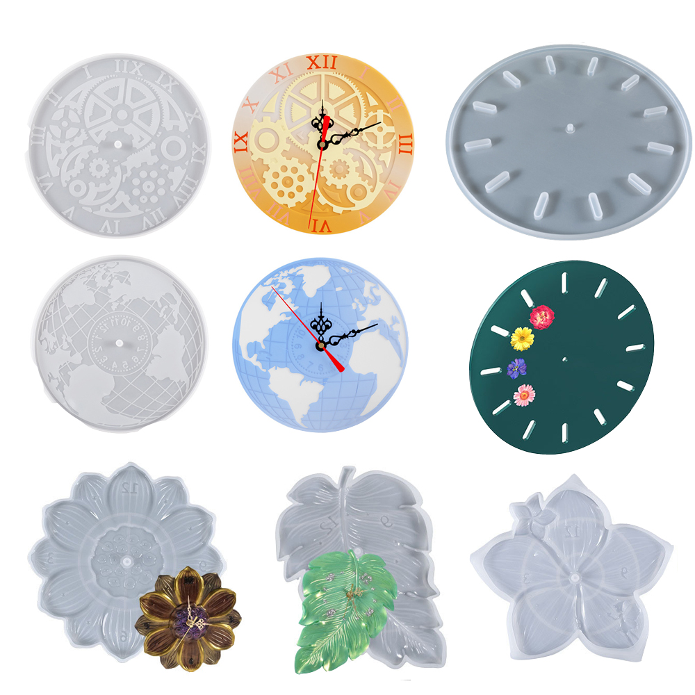Resin Art Clock - แผนที่โลก Lotus Leaf SAKURA นาฬิกาเกียร์ผนังนาฬิกาแม่พิมพ์ซิลิโคนสําหรับอีพ็อกซี่เรซิ่น Office