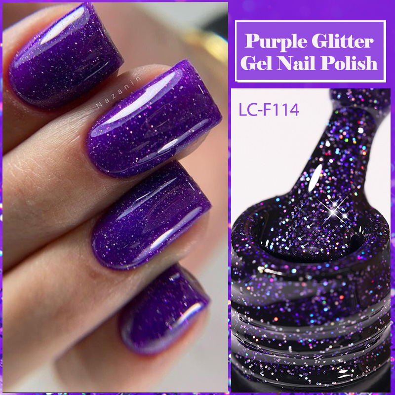 Resin Art Purple - LILYCUTE สีม่วง Glitter Sequins เจลเล็บเต็มรูปแบบเงาสีกึ่งถาวรทั้งหมดสําหรับเล็บเจลเคลือบเงา
