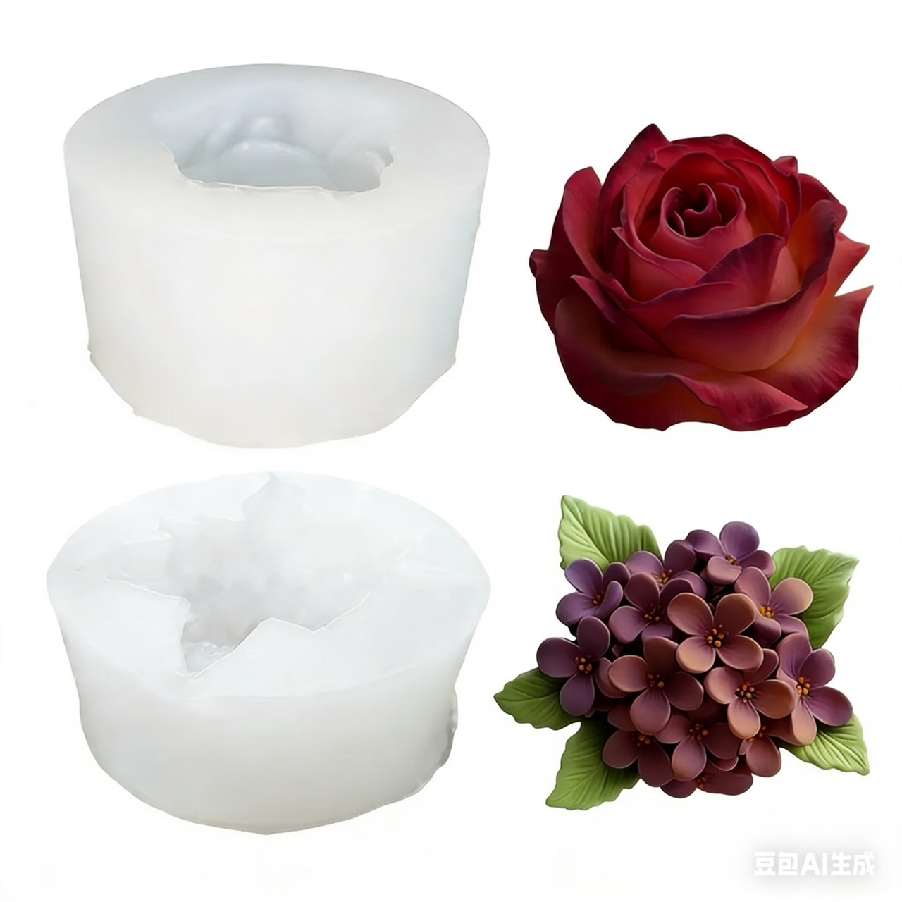 Resin Art And Design - แม่พิมพ์ซิลิโคนรูปดอกไม้ 3 มิติ 2 ชิ้น สีม่วงไลแลค