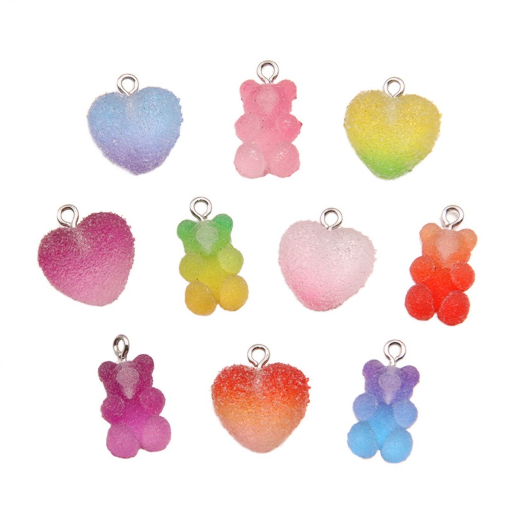 Resin Art Jewelry Kit - 20 ชิ้นGradientสีCandyเรซิ่นหมีStar Heart Charmsจี้สําหรับพวงกุญแจDIYสร้อยคอต่างหูเครื่องประดับทําอุปกรณ์