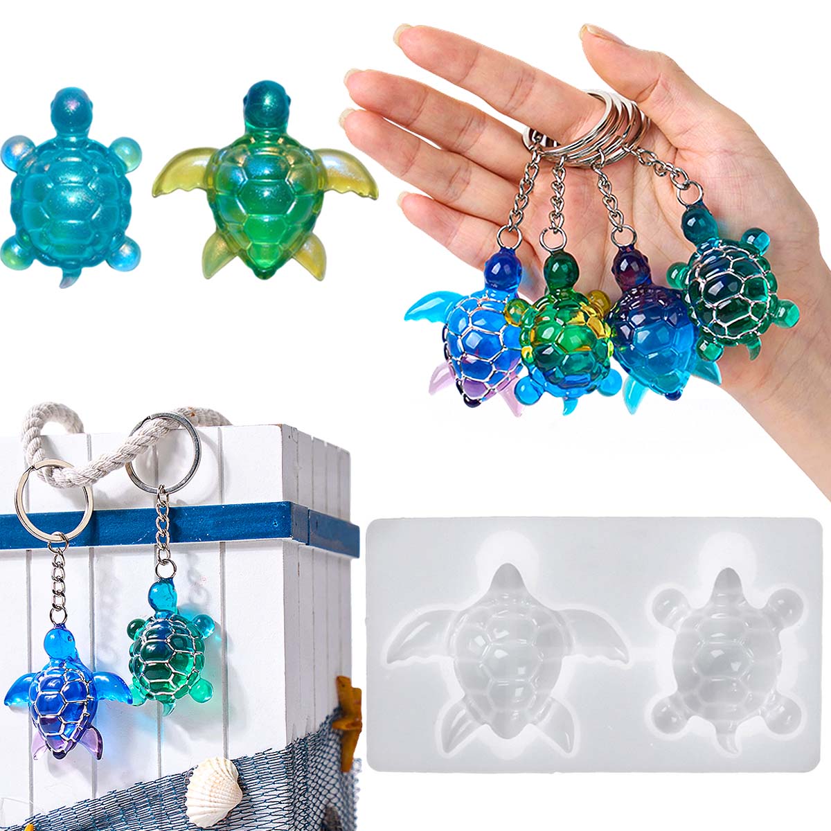 Resin Art Uv - แม่พิมพ์ซิลิโคนรูปเต่าทะเล 3 มิติ สำหรับทำพวงกุญแจ DIY ของตกแต่งธีมมหาสมุทร