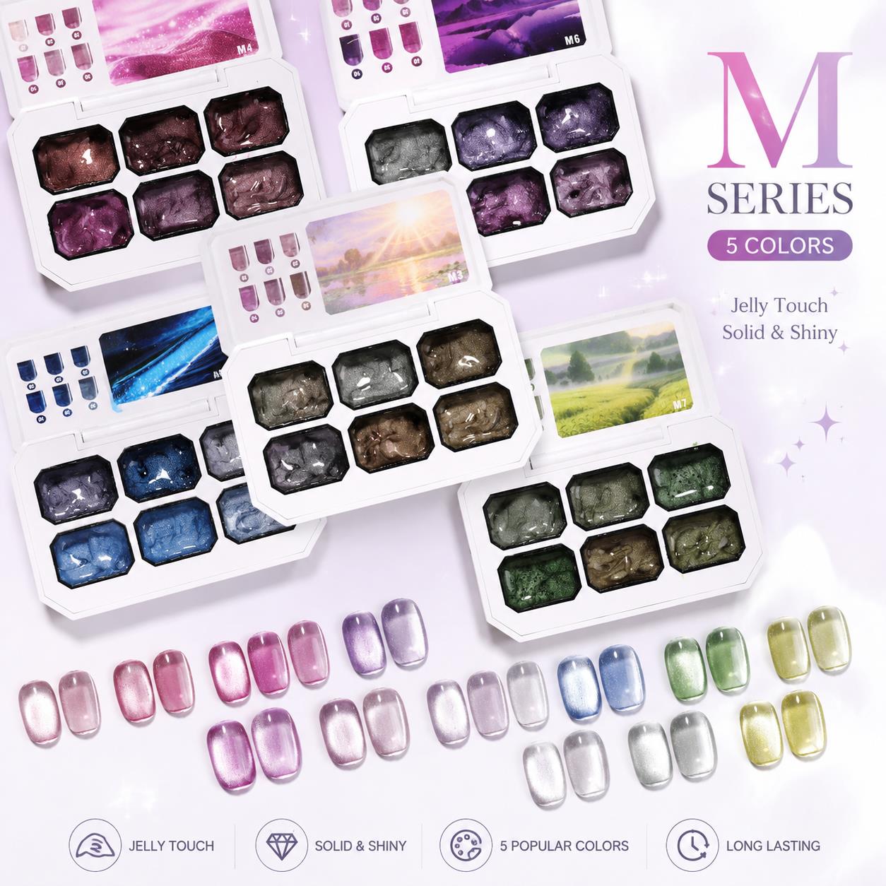 Resin Art Gel - พาเลตต์เจลตาแมว 6 สี เนื้อครีมไม่ติดมือ เจลแม่เหล็กสำหรับทำเล็บ DIY