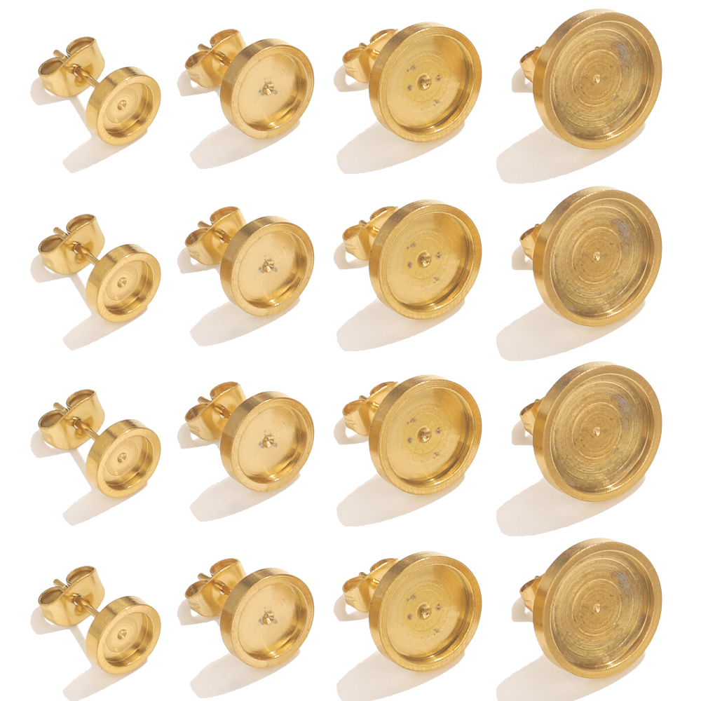 Resin Art Jewelry Kit - 10pcs สแตนเลสสตีลต่างหูสตั๊ดกลับฐาน Cabochon BEZEL การตั้งค่า DIY